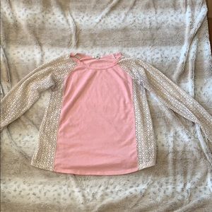 Light pink blouse with lace trim